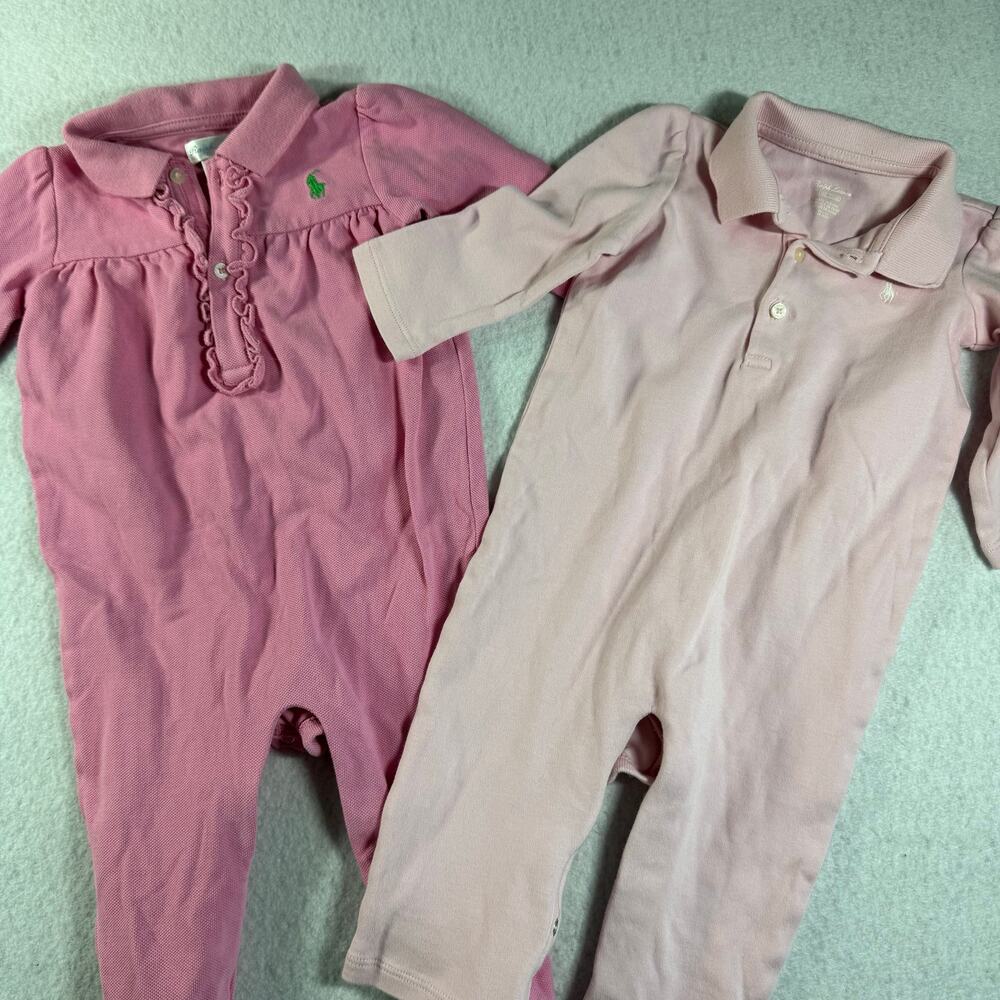 Ralph Lauren Baby 9M Lot of 2 Pink One Piece Outfits 1 footed and 1 Non footed - Picture 1 of 12